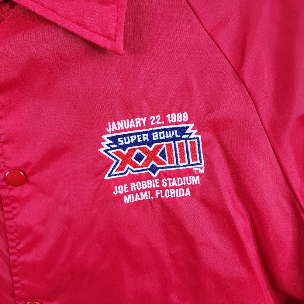 Vintage Super Bowl XXIII 1989 Miami Florida Red Nylon Jacket L Auburn Sportswear - Picture 3 of 11